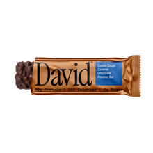 David protein bar with chocolate flavor on a black background