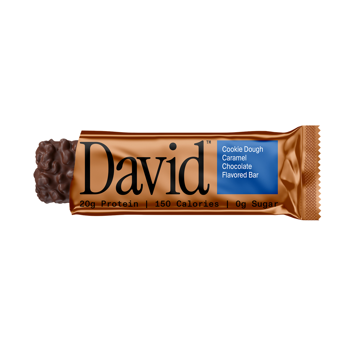 David protein bar with chocolate flavor on a black background