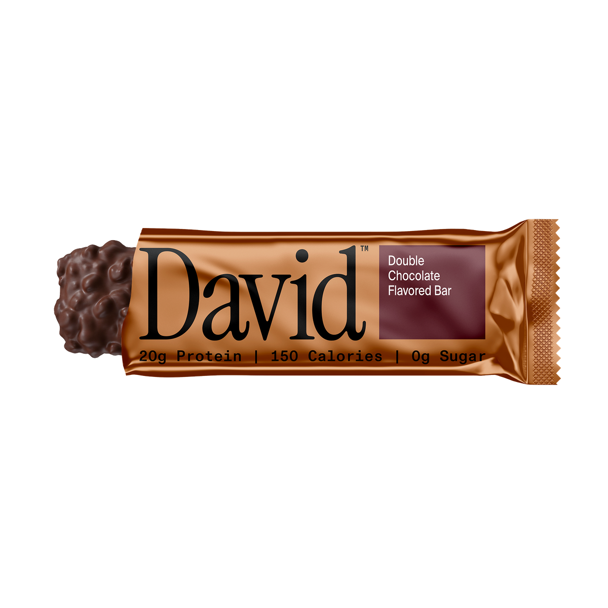 David Double Chocolate Flavored Bar packaging on a black background