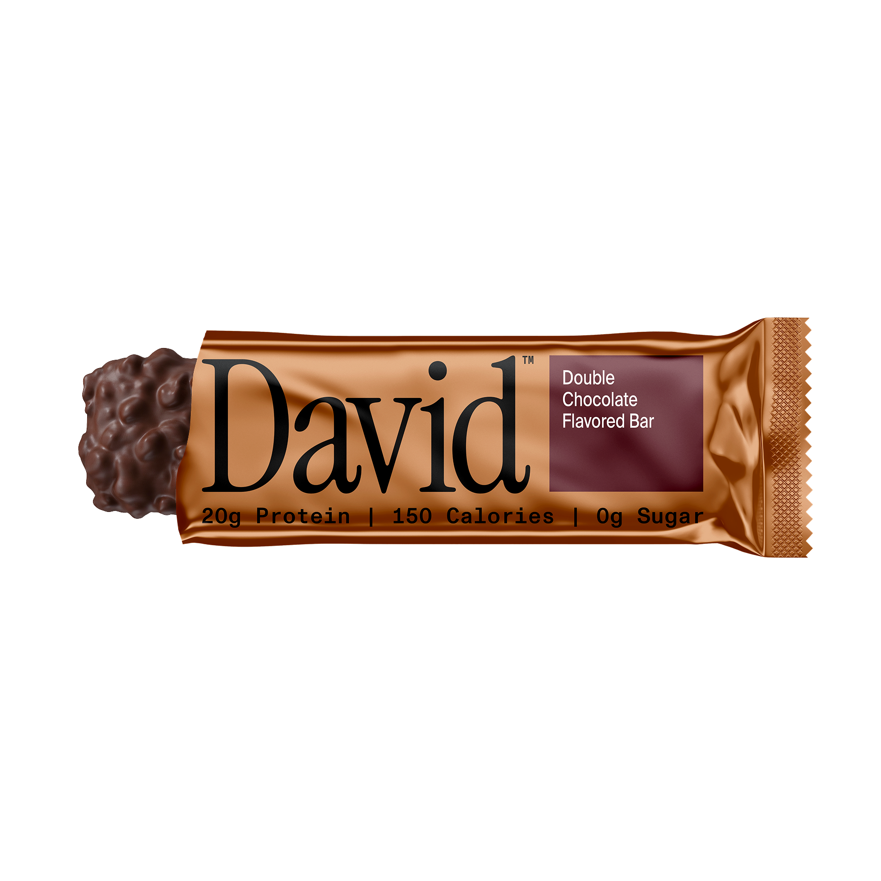 David Double Chocolate Flavored Bar packaging on a black background