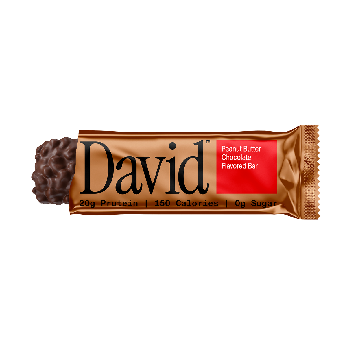 David Peanut Butter Chocolate Flavored Bar packaging on a black background