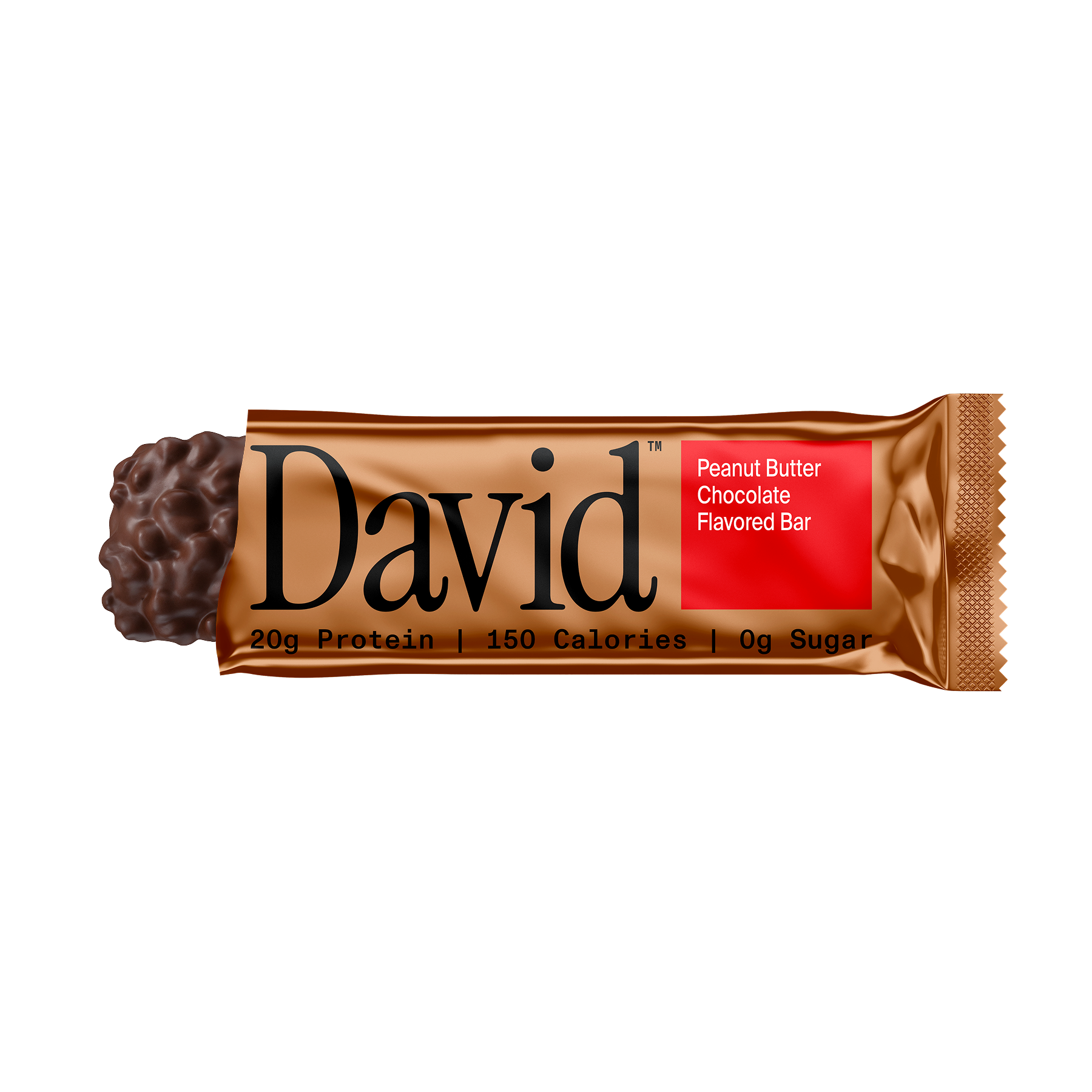David Peanut Butter Chocolate Flavored Bar packaging on a black background