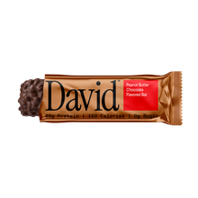David Peanut Butter Chocolate Flavored Bar packaging on a black background