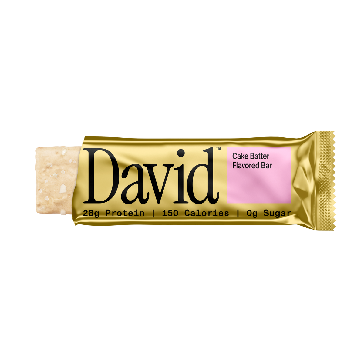 David protein bar with cake batter flavor on a black background