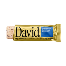 David chocolate chip cookie dough flavored protein bar on a black background
