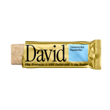 David protein bar with gold packaging on a black background